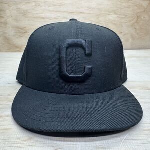 USED DAMAGED sz 8 Cleveland Guardians New Era 59Fifty Fitted Hat Cap All BLACK